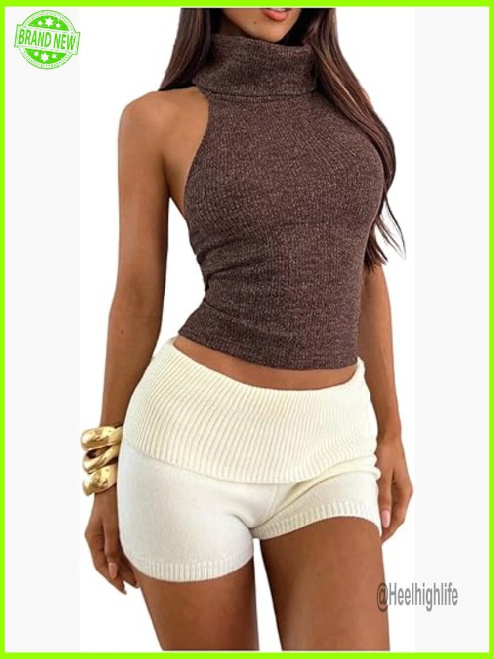 Sleeveless Halter Crop Top Rib Knit Y2K Style Open Back Tank